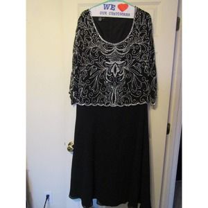 JKara Black Silver Long Sleeve Maxi Dress Evening Gown Size 20W